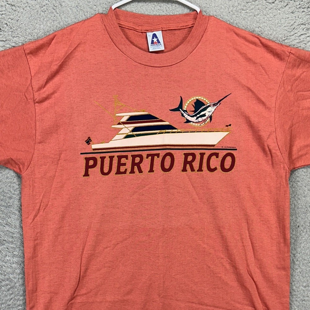 VINTAGE Puerto Rico Adult Mens T-Shirt XL Matte Pink Single Stitch Made In USA